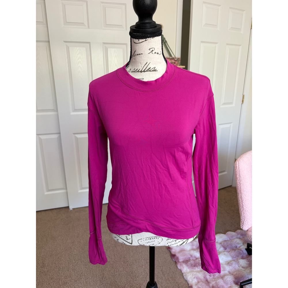 Lululemon Pink Long Sleeve Active Top Thumbholes Wrap Hem Size 6